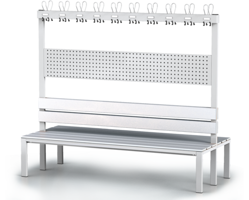 Oboustranná lavice s opěradlem a věšáky, PVC latě - základní provedení 1800 x 2000 x 830